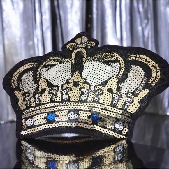 LARGE SILVER & GOLD Shiny SEQUIN CROWN EMBROIDERY PATCH - Royalty MOTIF Sequined - Picture 5 of 9